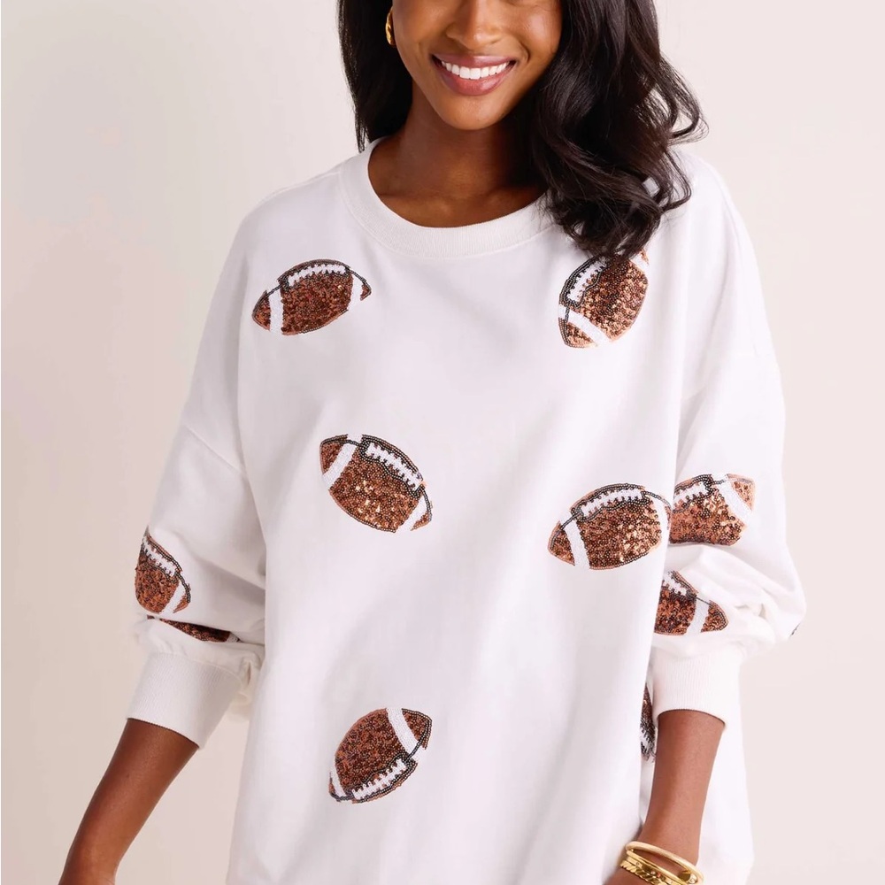 Sequin Football White Sweatshirt